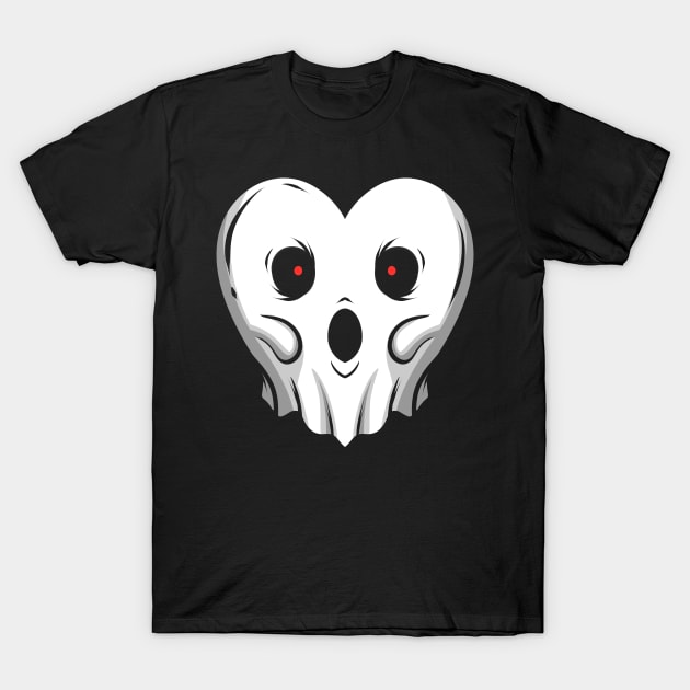 Heart Shaped Ghost With Glowing Eyes On Halloween T-Shirt by SinBle